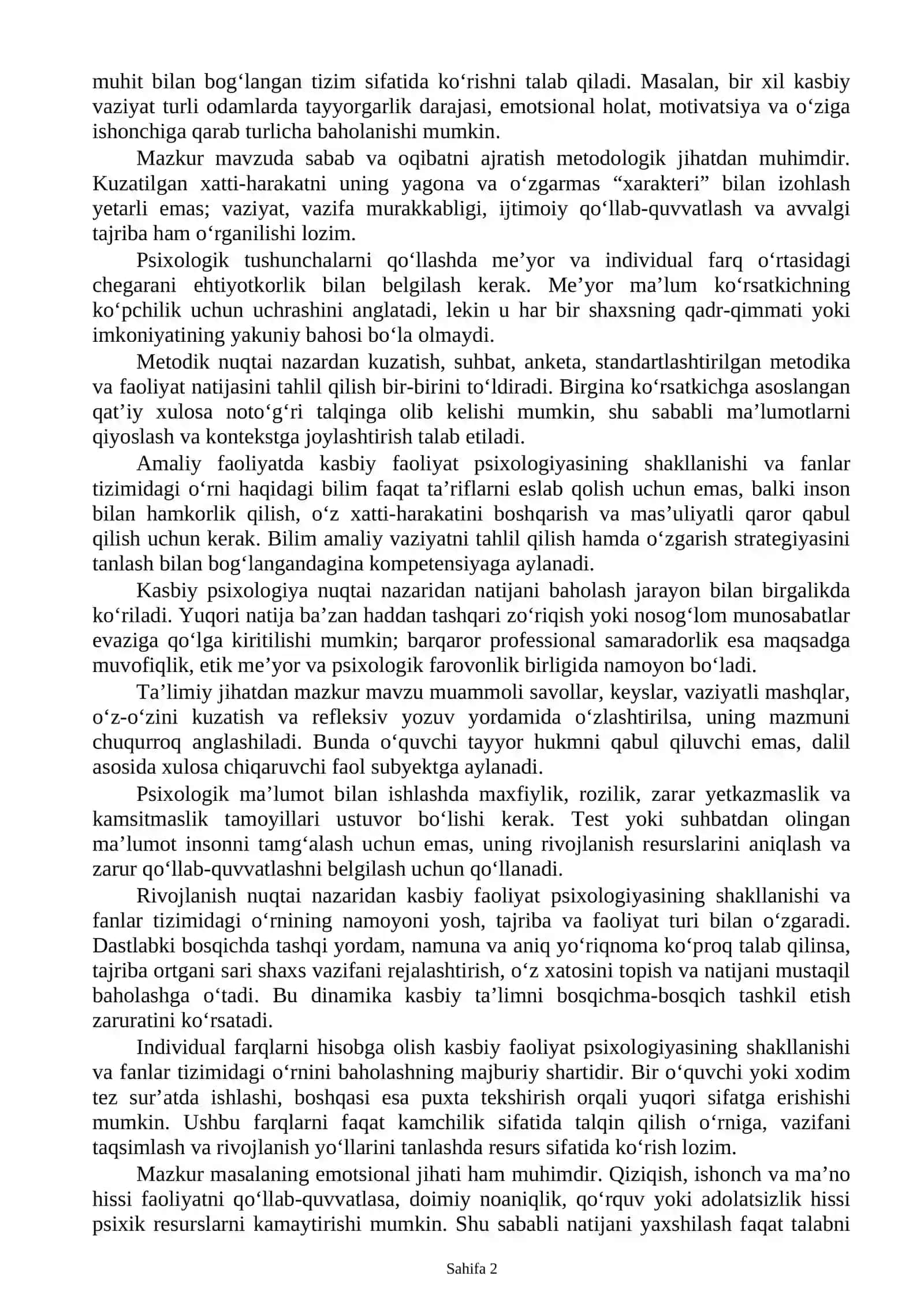 Kasbiy faoliyat psixologiyasi fanining predmeti, maqsadi va vazifalari 2