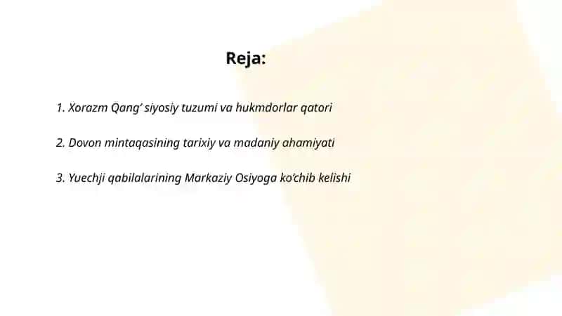 Xorazm Qangʻ Dovon Yuechji Kushon va Kushon davlatlari 2