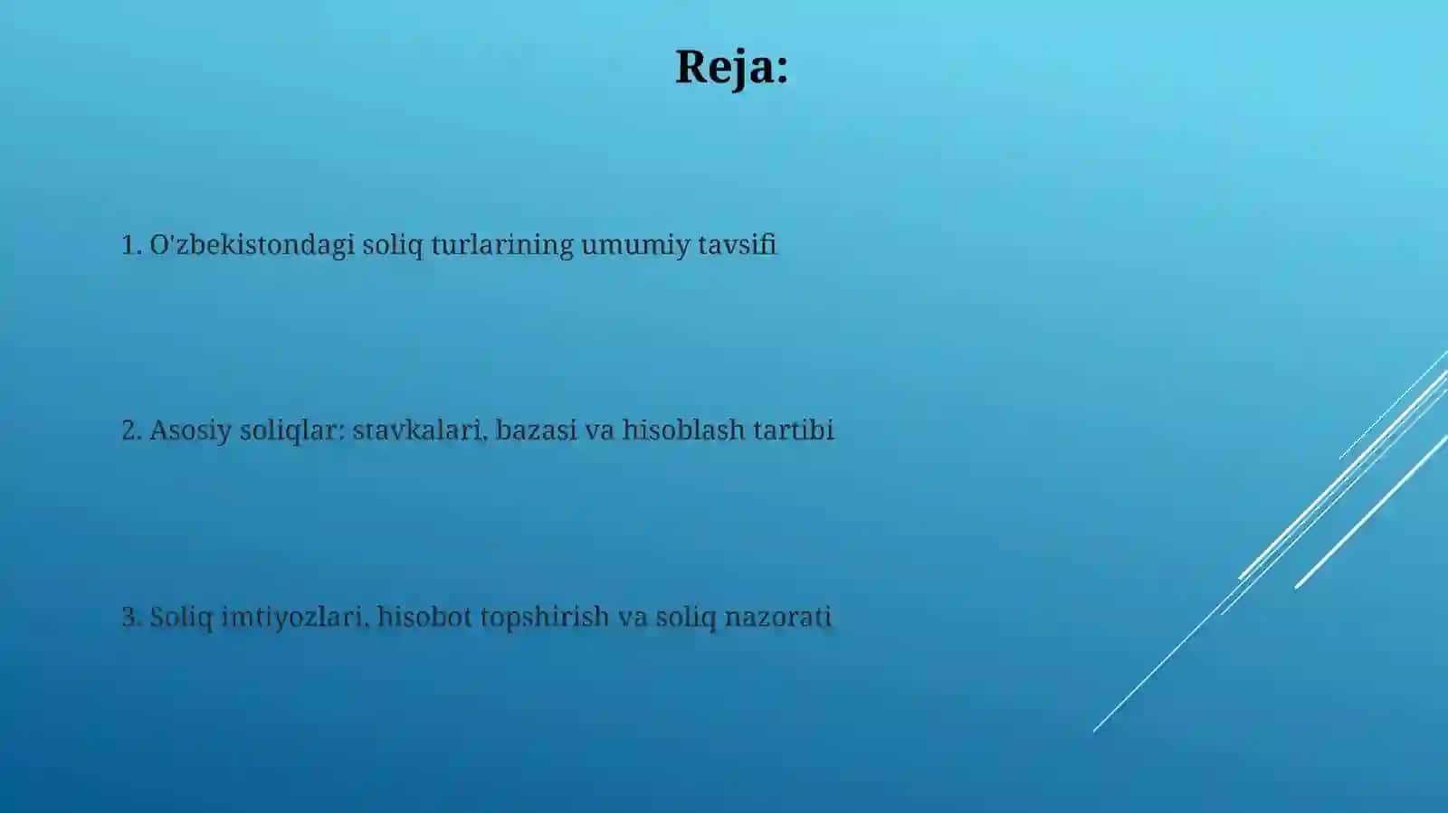 O'zbekistonda amaldagi soliq turlari bo'yicha 2
