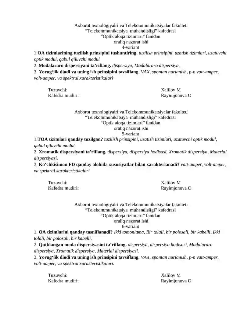 Optik aloqa tizimlari 2