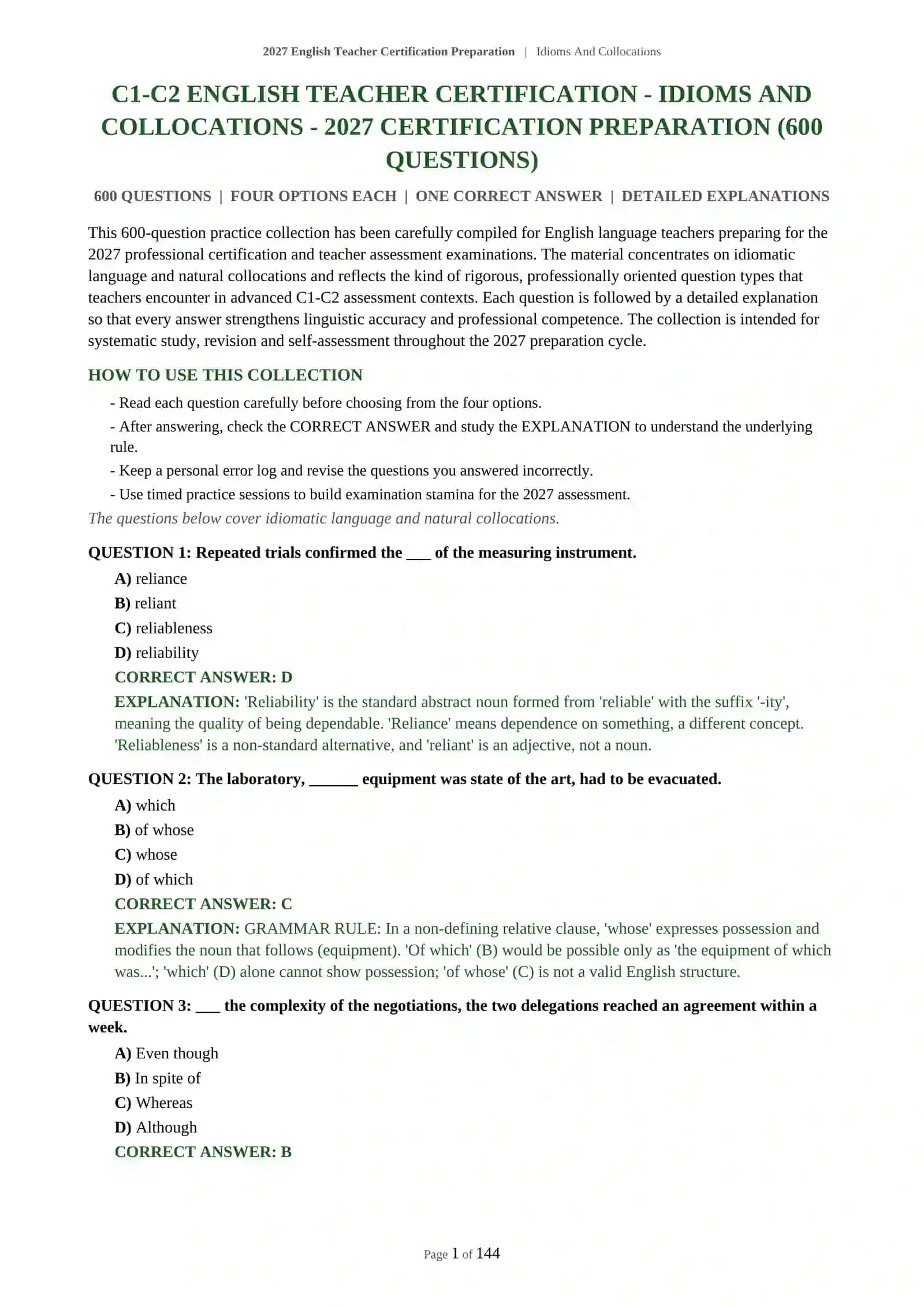 2027 English Teacher Certification Preparation | Idioms And Collocations 2