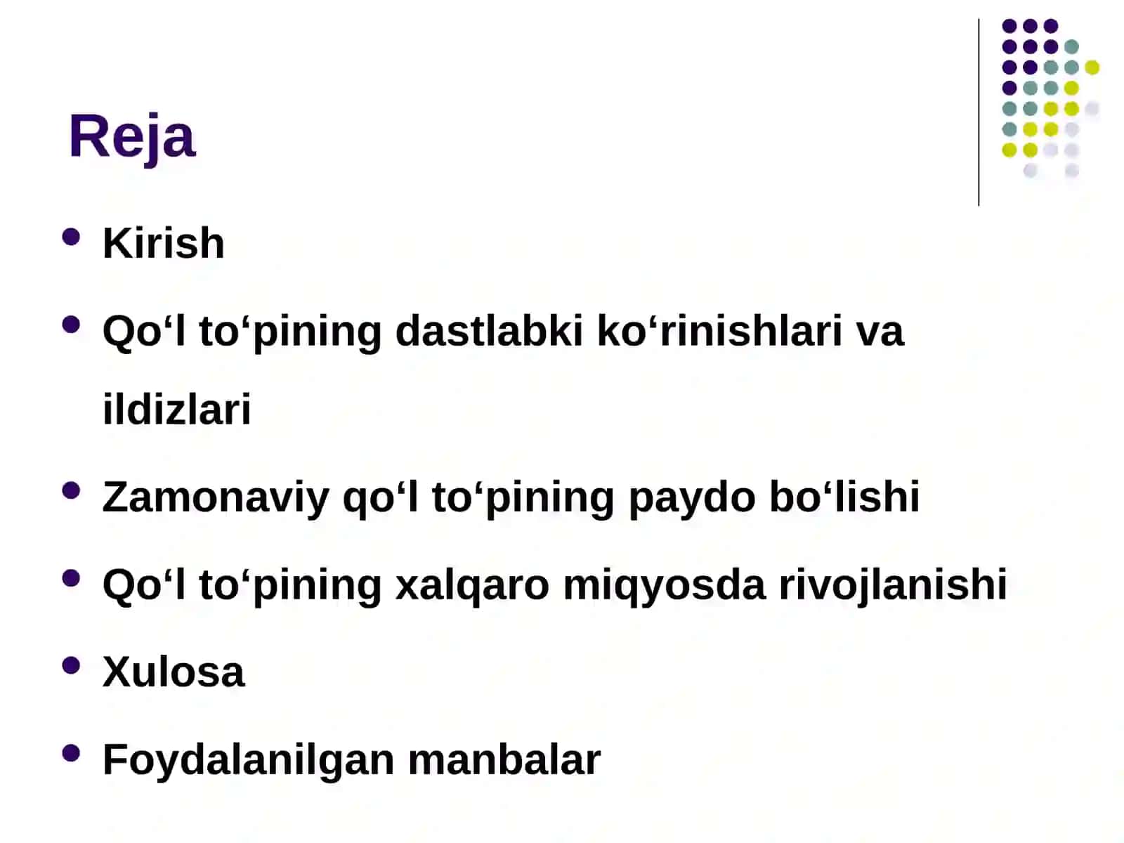 Qo‘l to‘pining kelib chiqish tarixi 2