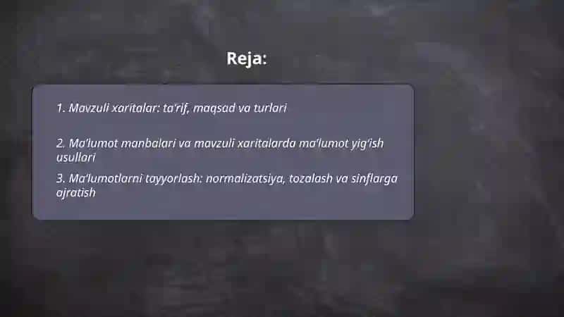 Mavzuli xaritalari o'rganish 2