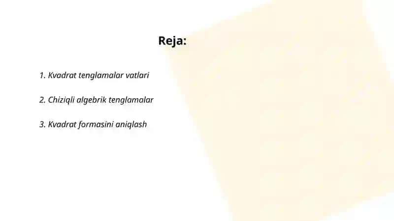 Kvadrat tenglamalar vatlari 2