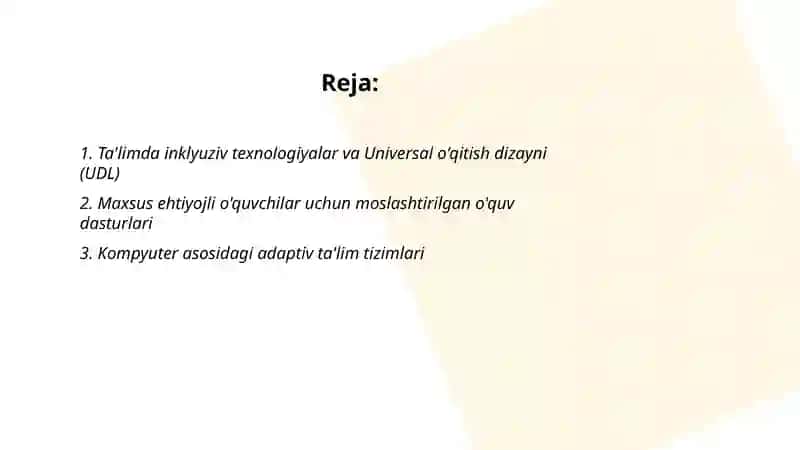 Ta'limiy tashkilotlarda alohida yordamga muhtoj bolalarni ta'lim olishini qo'llab quvvatlash texnologiyalari 2