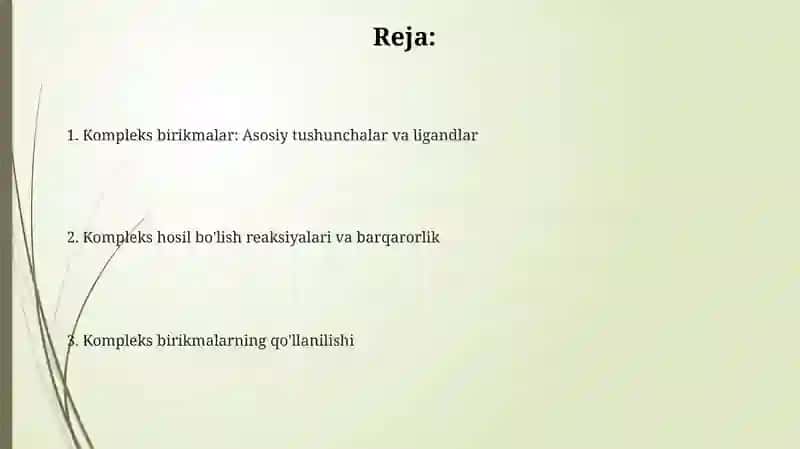 Noorganik va organik ligandlar asosidagi birikmalarning kompleks hosil qiluvchi reaksiyalari 2