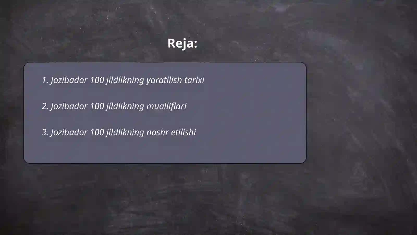 Jo’zibador 100 jildlikning yaratilishi 2