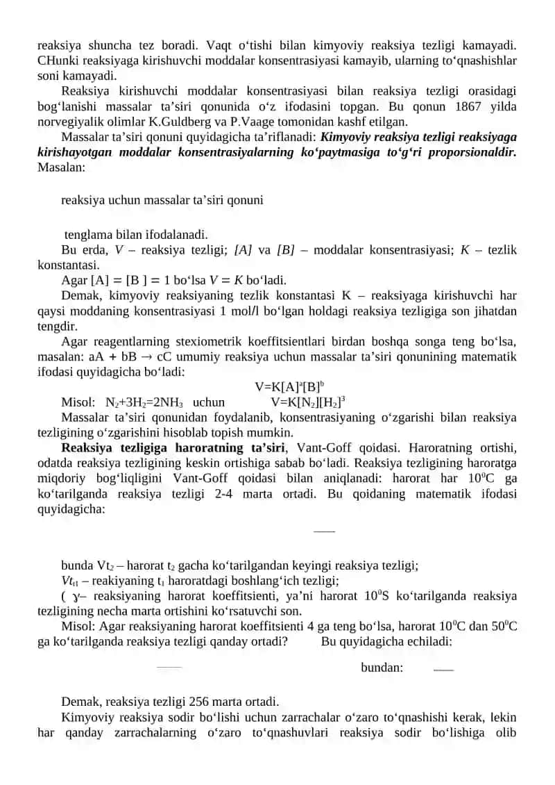 Kimyo- Kimyoviy reaksiya tezligi va unga ta’sir etuvchi omillar 2