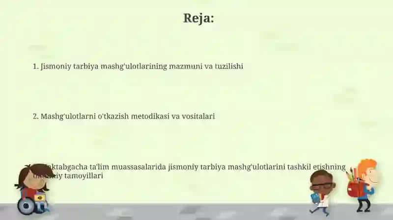 Maktabgacha talim muassalarida jismoniy tarbiya mashgulotlarini tashkil etish 2