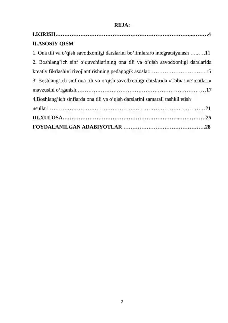 Boshlang‘ich sinf ona tili va o‘qish savodxonligi darslarida «Tabiat ne’matlari» mavzusini o‘rganish 2