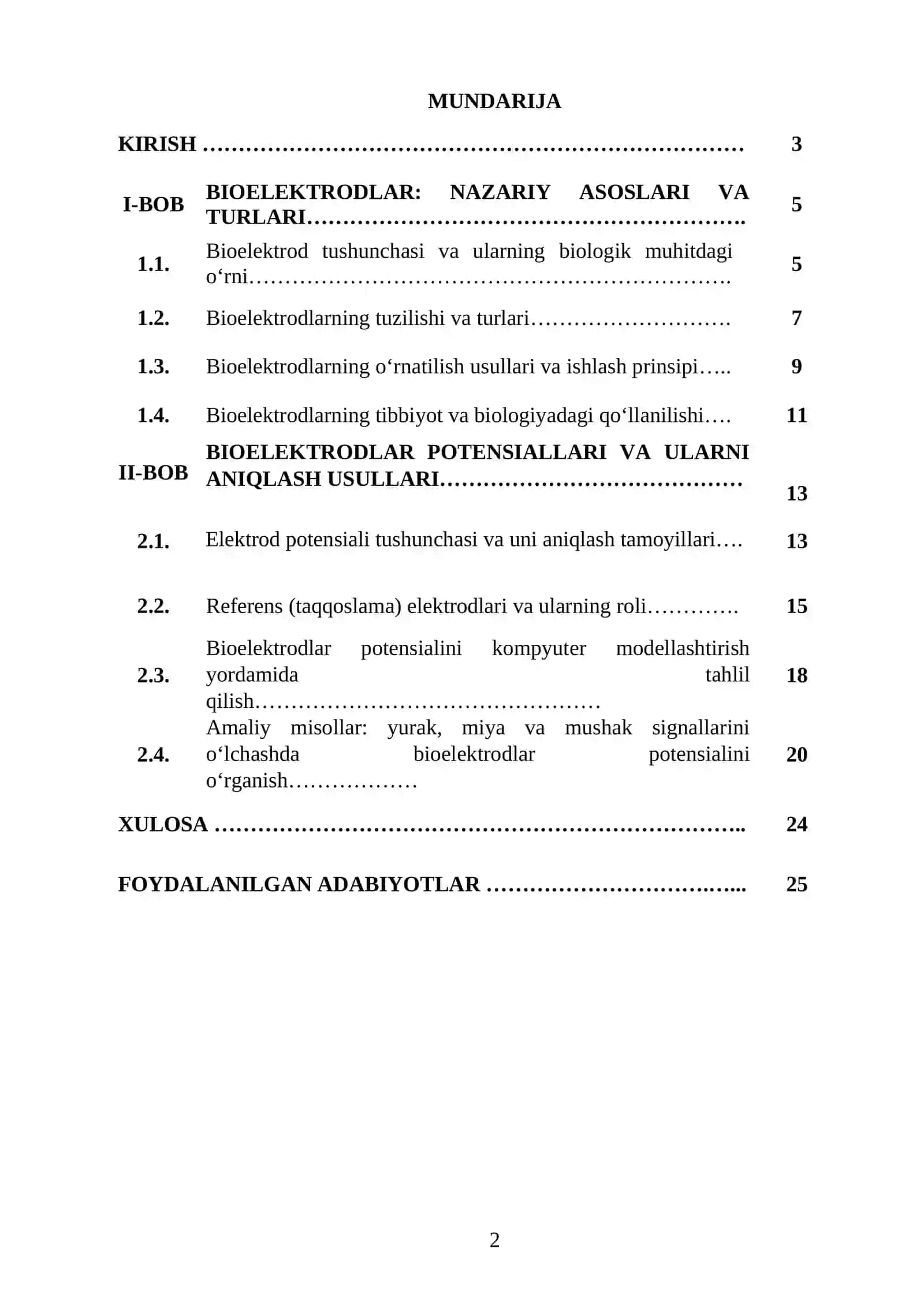 "BIOELEKTRODLAR VA ULARNING POTENSIALLARI" MAVZUSIDA YOZGAN KURS ISHI 2