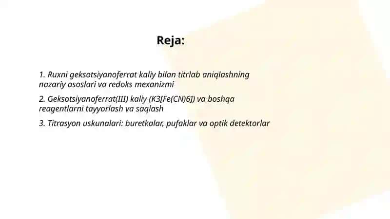 Ruxni geksotsiyanoferrat kaliy bilan titrlab aniqlash 2