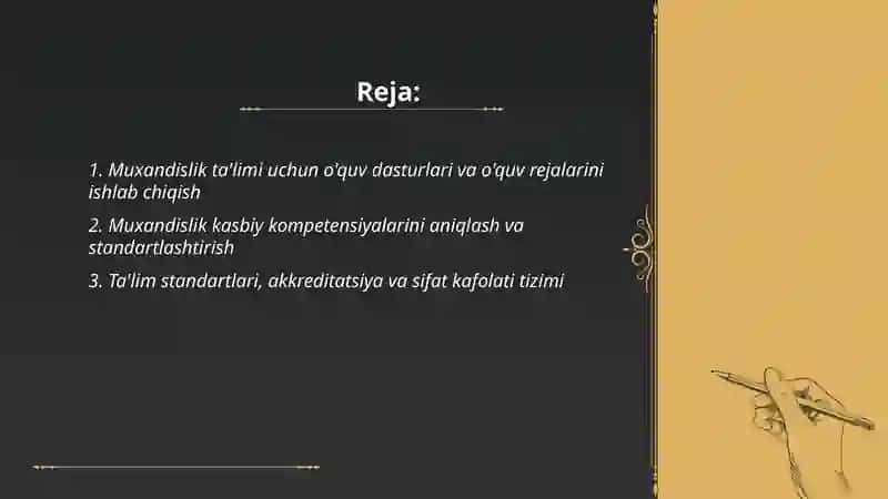 Muxandislik tayyorgarligini olib borishni tashkil qilish 2