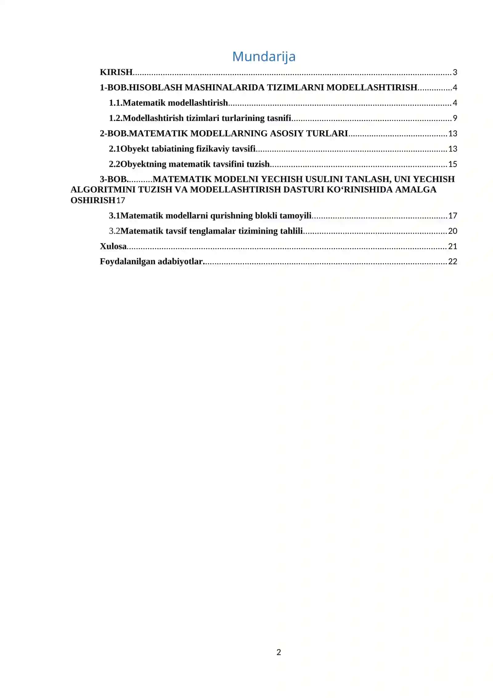 Matematik model va modellashtirish 2