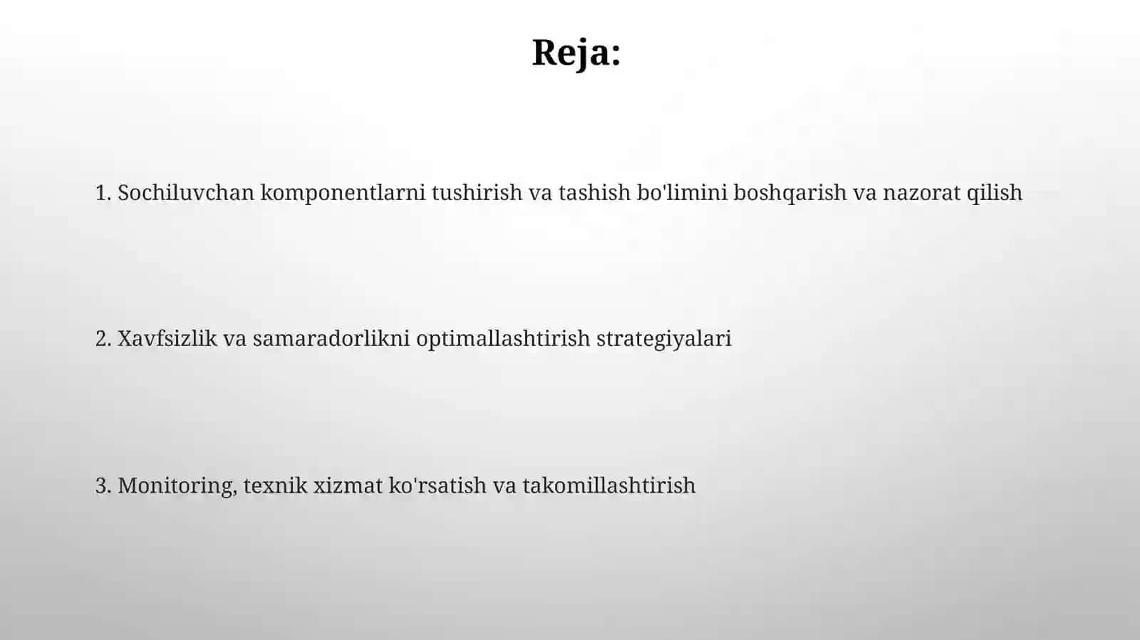 Sochiluvchan komponentlarni tushirish va tashish bo'limini boshqarish va nazorat qilish 2