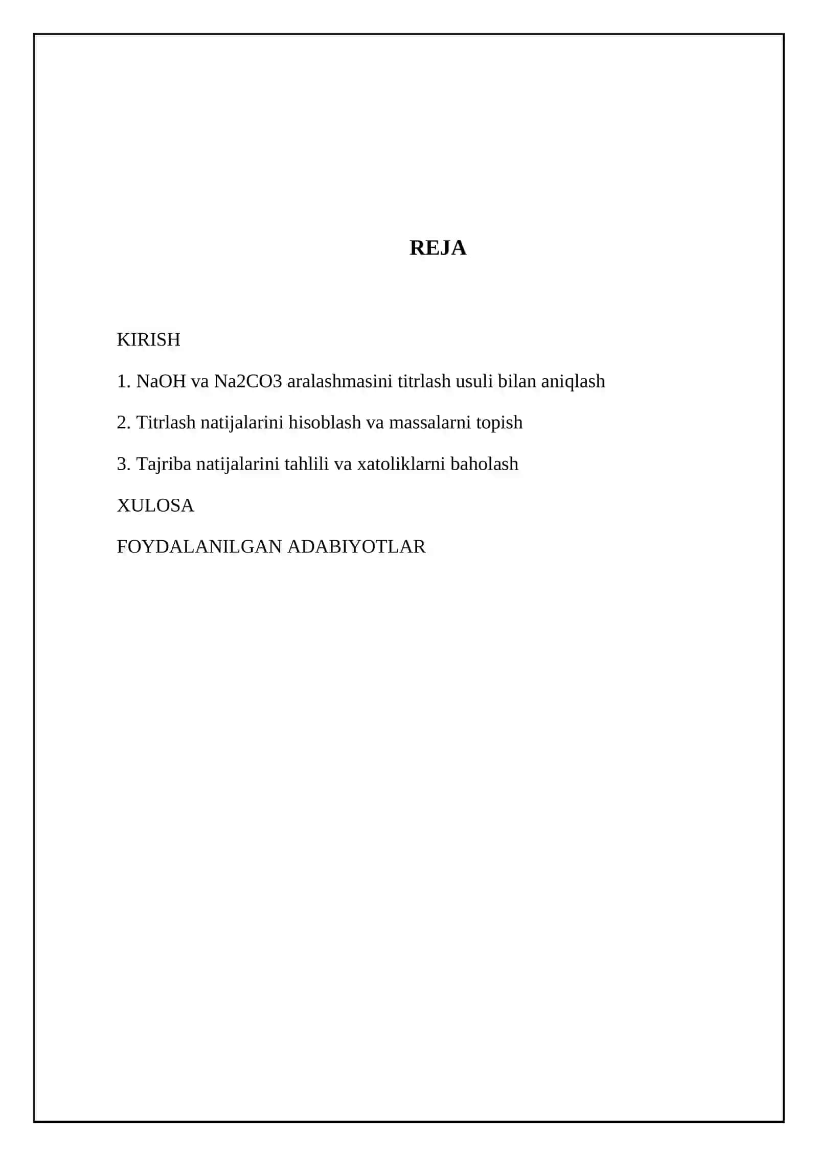 NaOH va Na2CO3 aralashmalarida ularning massalarini kislota-asosli usulida aniqlash 2