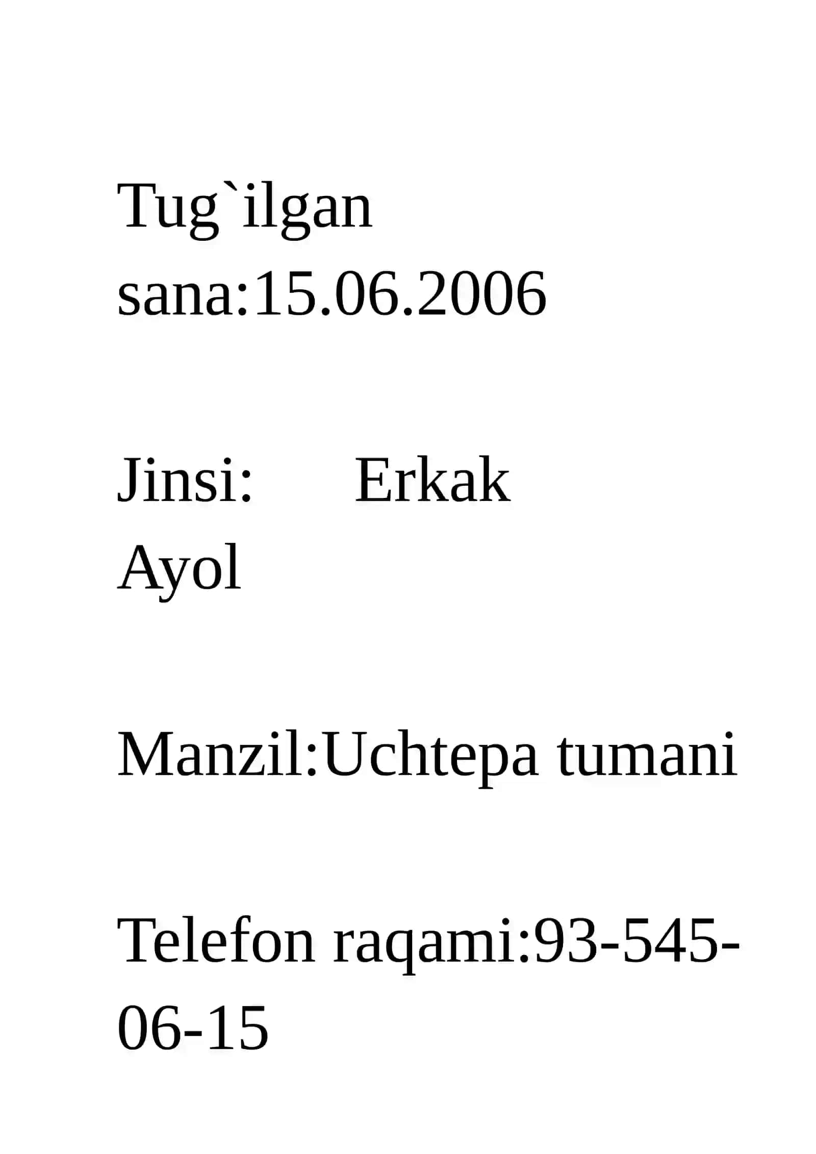 Tibbiy Mal`umotlar formasi (Medkarta) 2