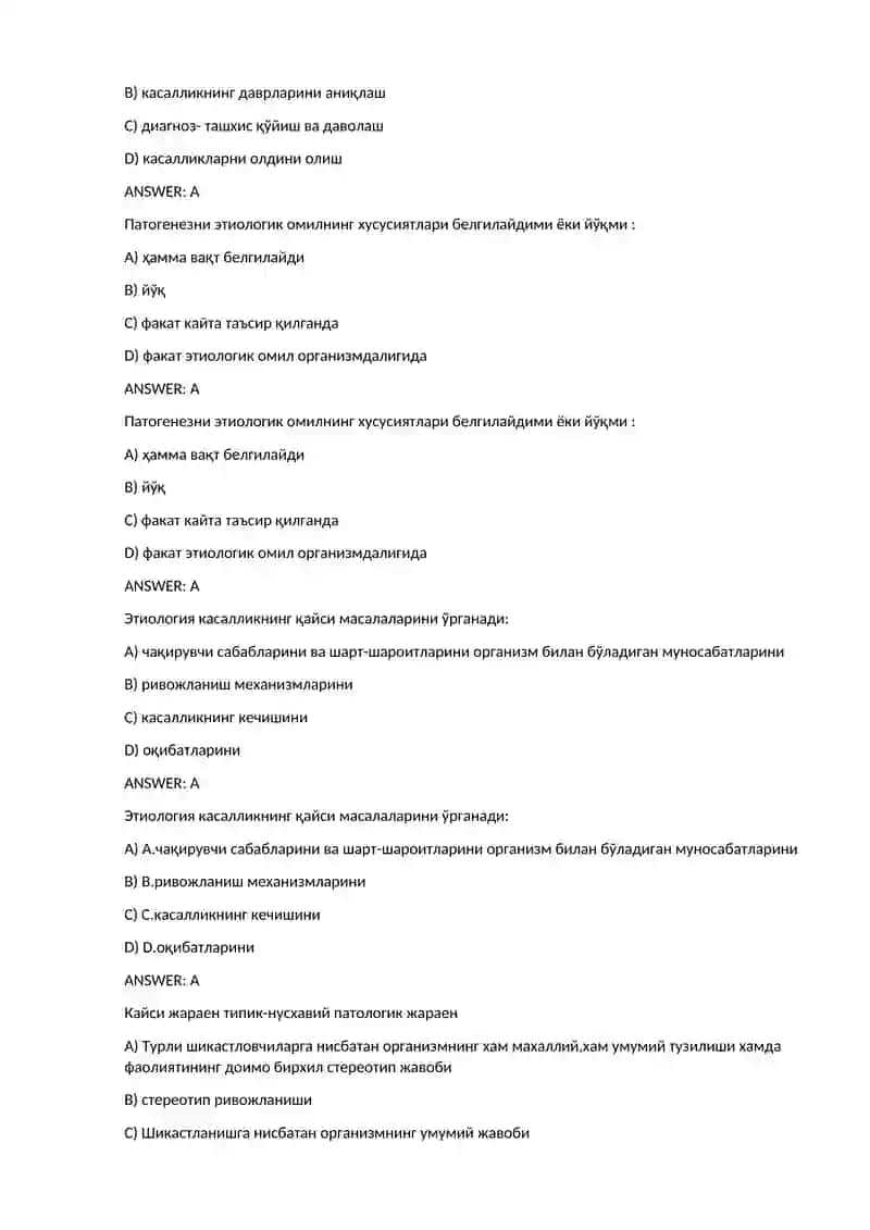 Patofiziologiya fanidan test savollari 2