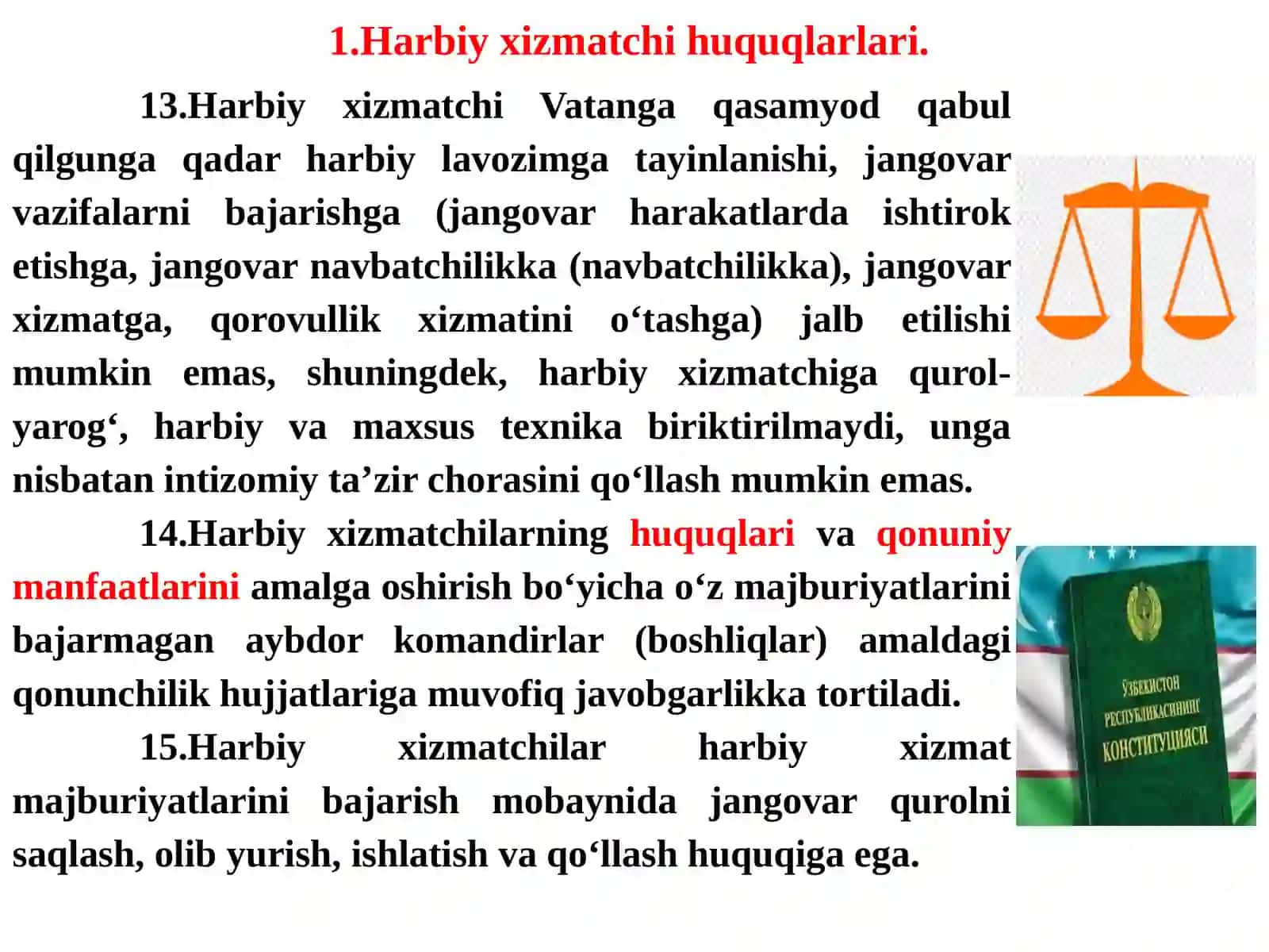 Harbiyxizmatchilarning huquqlari, majburiyatlar va javobgarligi 2