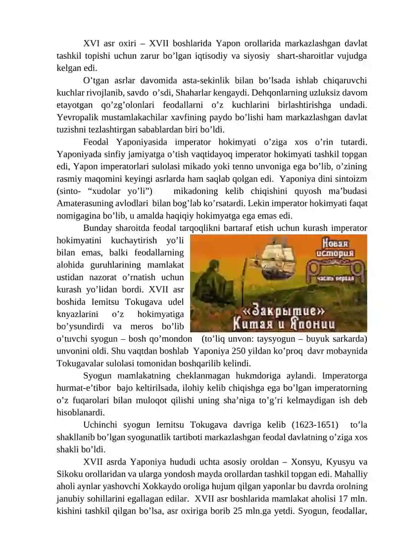 Yaponiya yangi davrda: Tarixiy rivojlanishning asosiy voqealari va jarayonlari 2