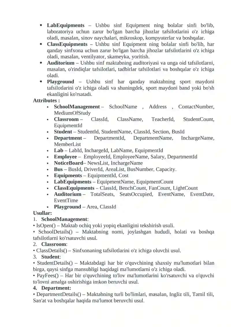 Maktab Boshqaruv Tizimi uchun Sinflar Diagrammasi 2