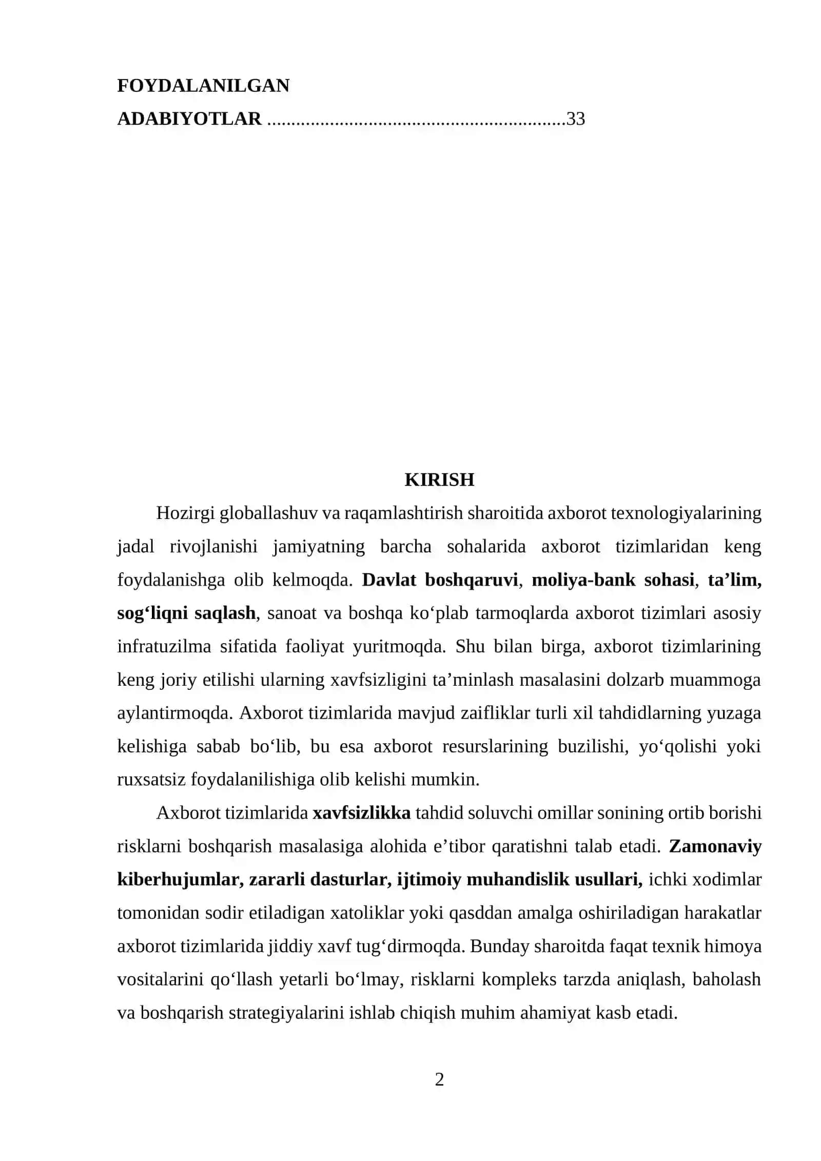 Axborot tizimlarida zaifliklarni kamaytirish uchun risklarni boshqarish strategiyalarini ishlab chiqish 2