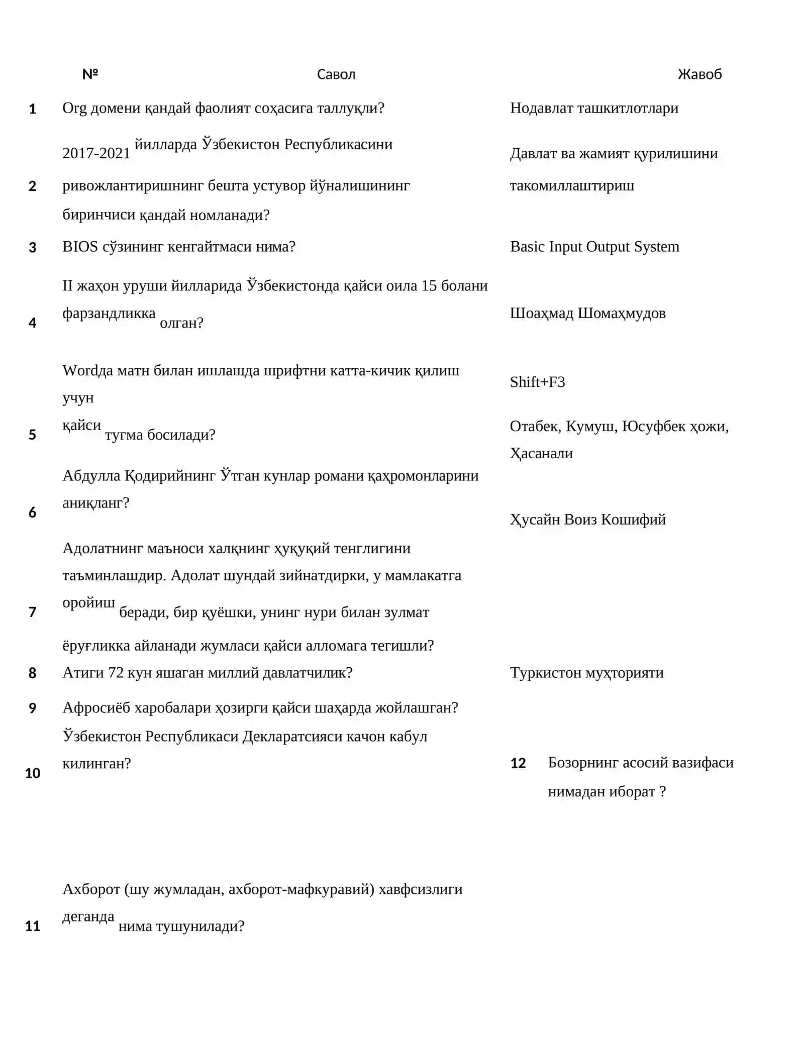 2026 – Eng yangi ARGOS test savollariga javoblar 2