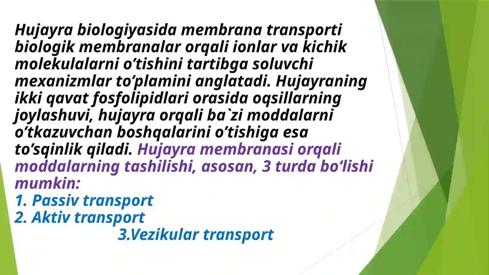 MODDALARNING MEMBRANA ORQALI PASSIV TASHILISHI, DIFFUZIYAGATAʼSIRETUVCHI OMILLAR, PASSIV TRANSPORTNING TIBBIYOTDAGI AHAMIYATI 2