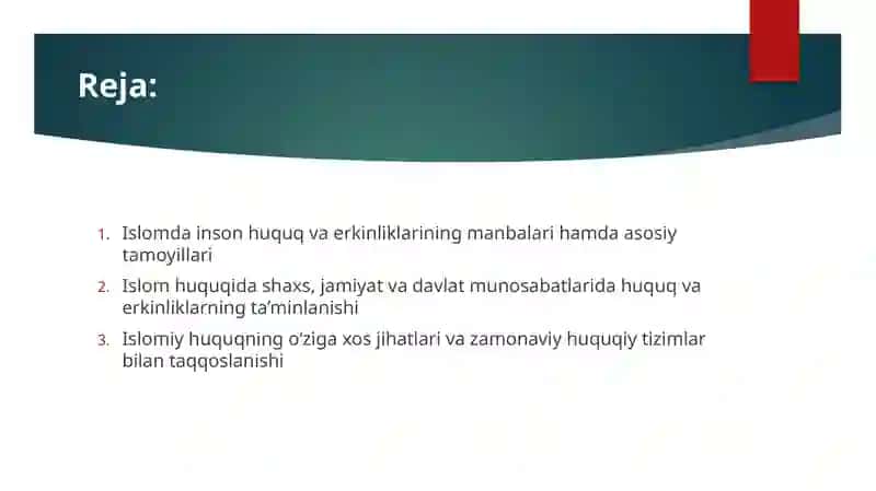 Islomda inson huquq va erkinliklarini ta'minlanishining o'ziga xos jihatlari 2