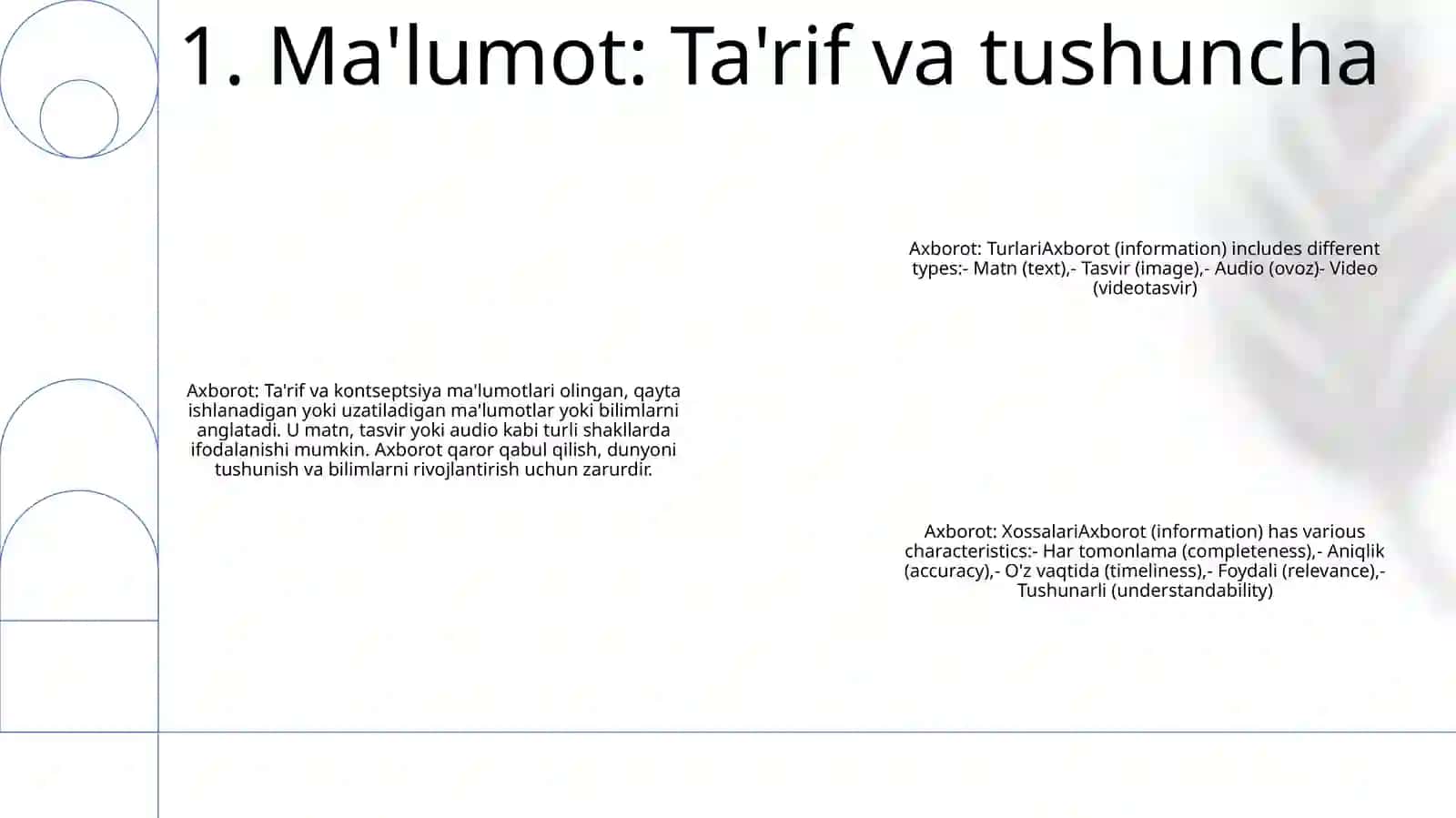 Axborot Tushunchasi, Turlari Xossalari 2