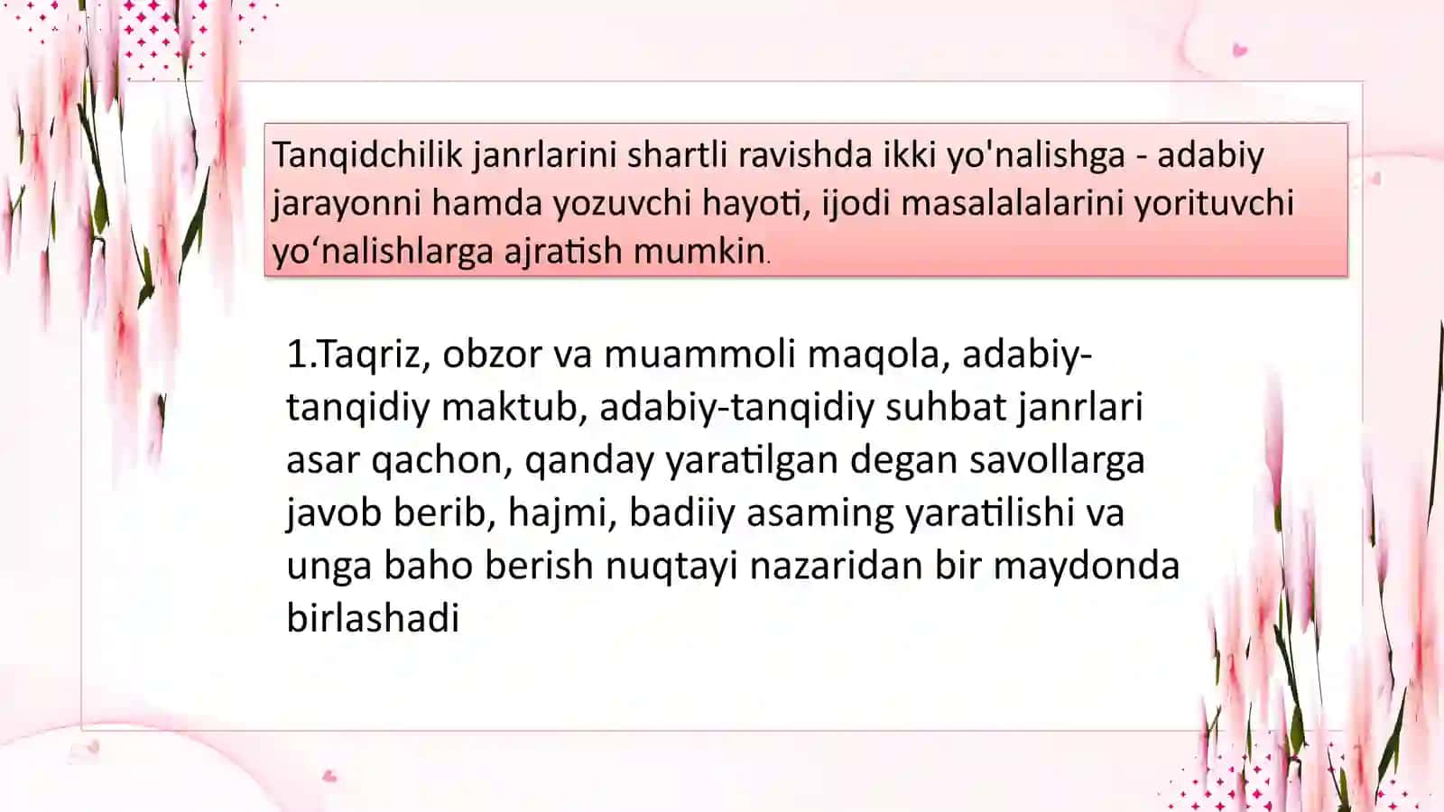 O 'zbek adabiy tanqidchiligining janriy tasnifi 2