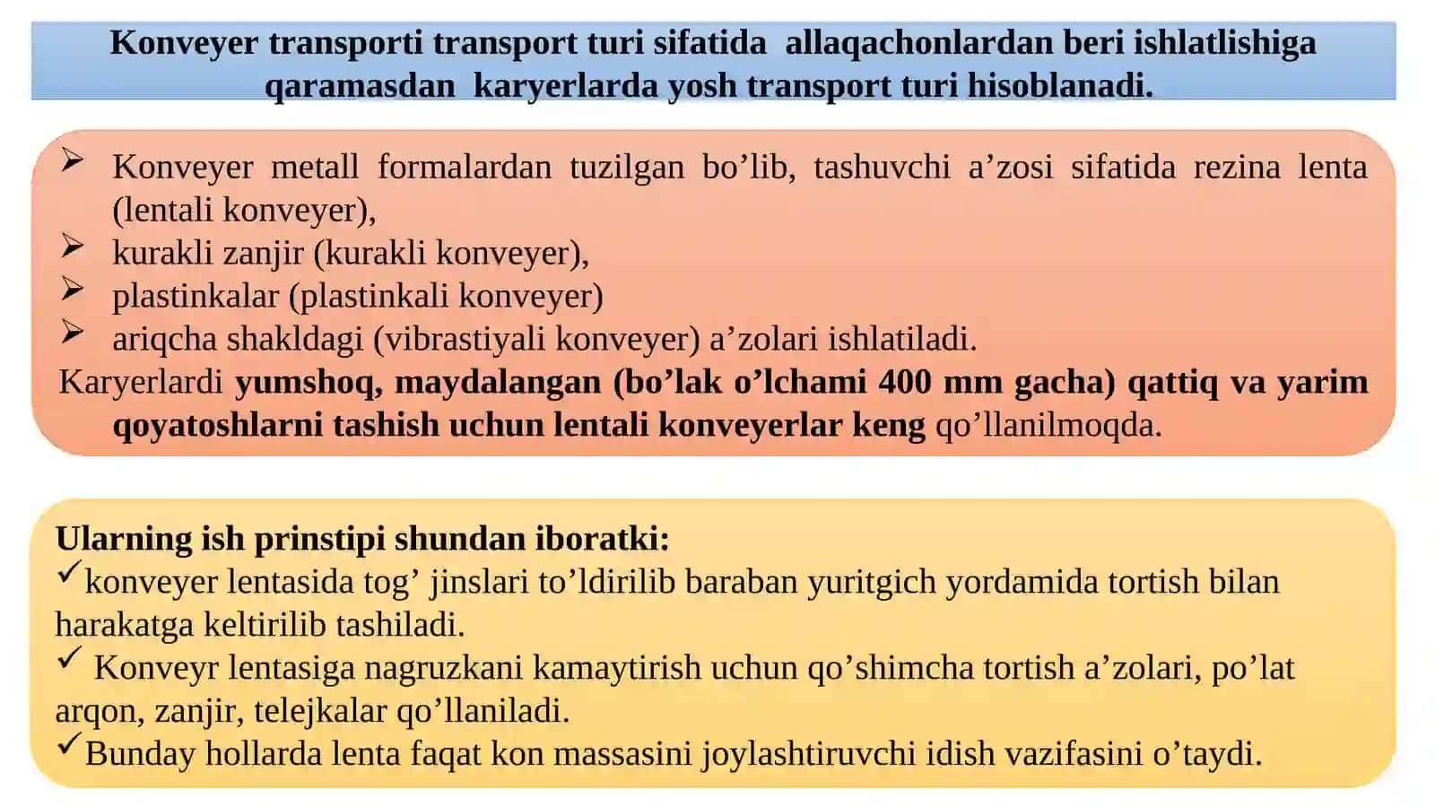Tasmali konveyerlarning texnologik tavsifi 2