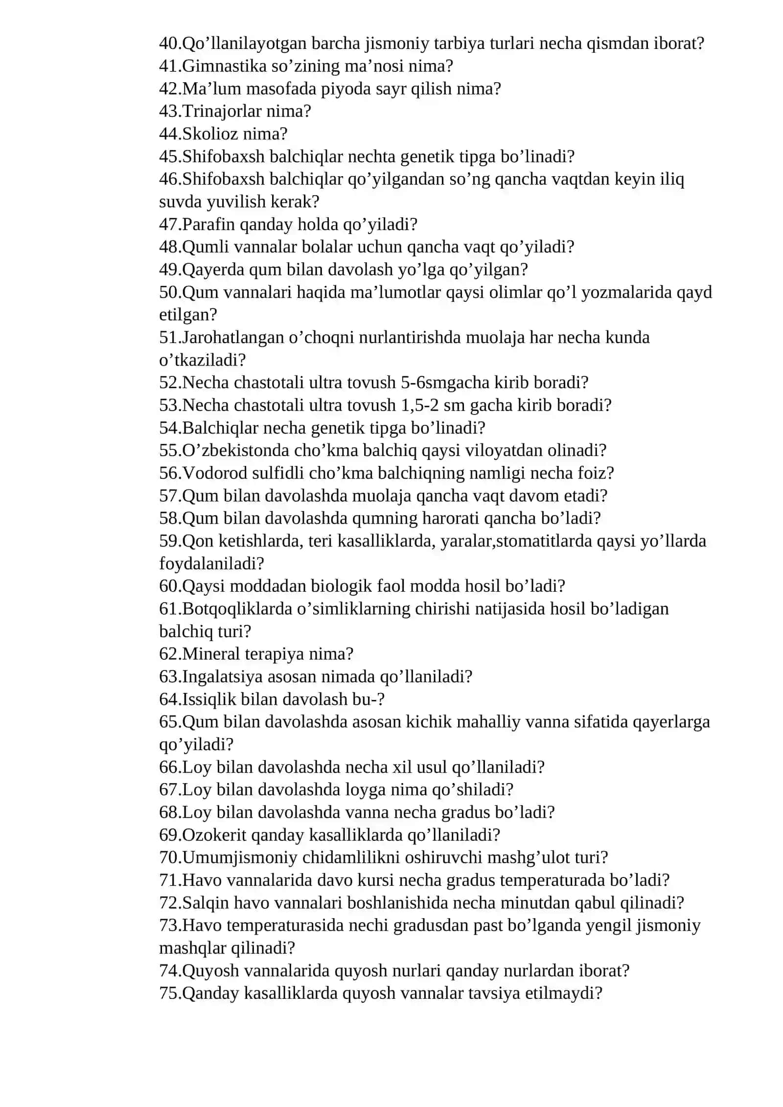 Reabilitatsiya asosalari fanidan oraliq nazorat savollari 2