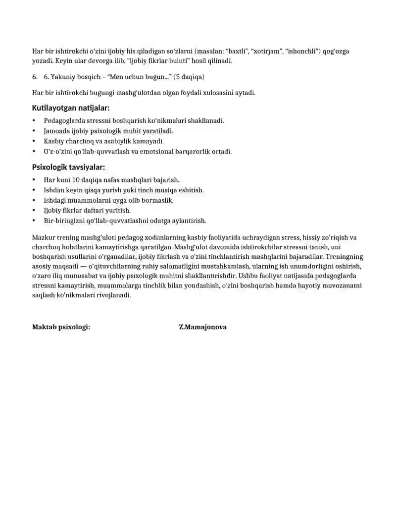 Pedagoglarda Stressni oldini olish 2