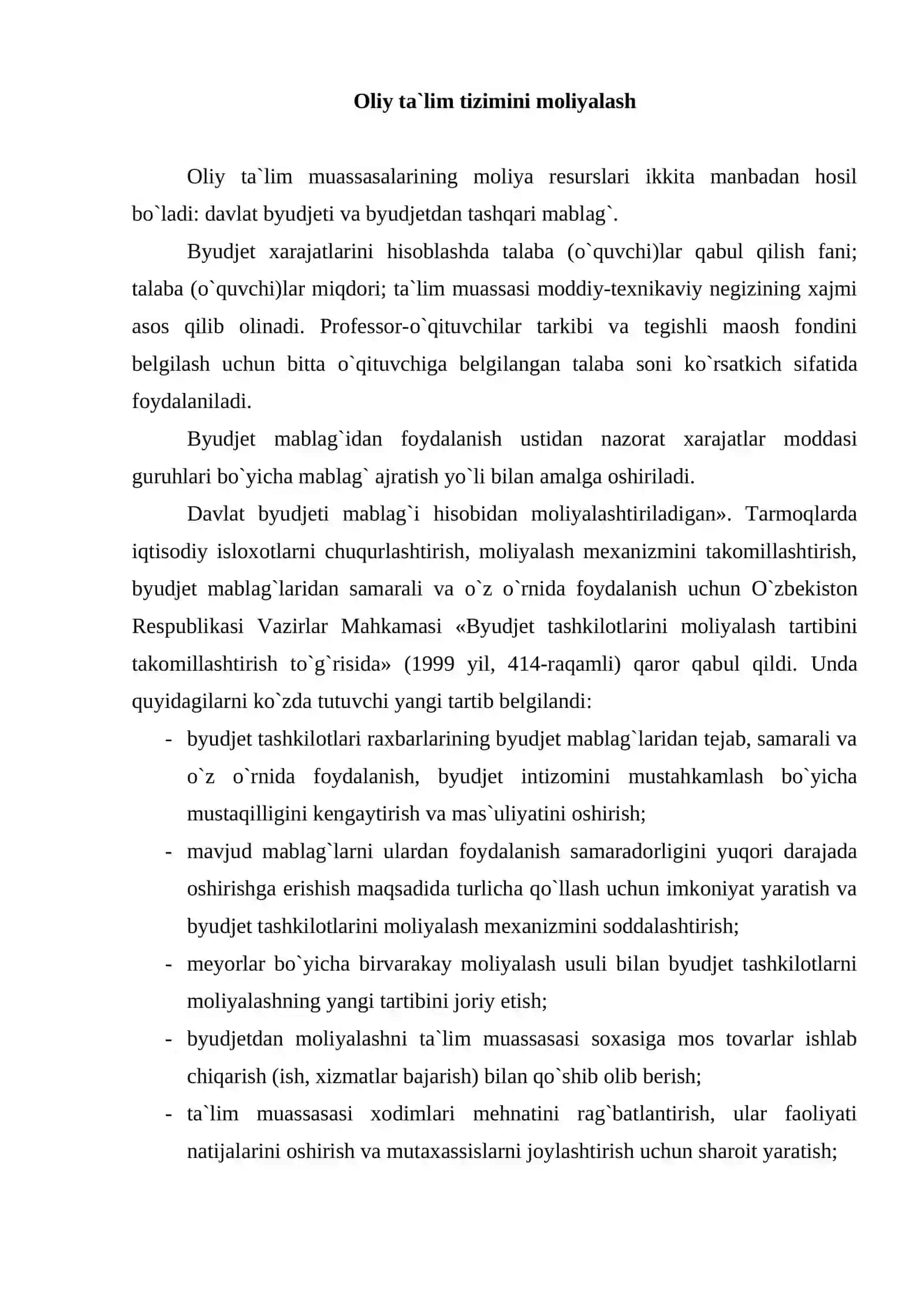 Ta'lim tarmog'ining iqtisodiyotdagi o'rni va moliyalashtirish masalalari 2