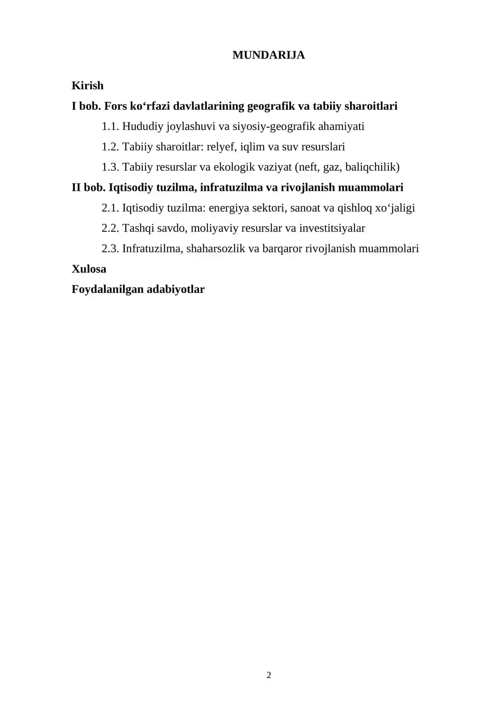 FORS KO’RFAZI DAVLATLARIGA IQTISODIY GEOGRAFIK TAVSIF 2
