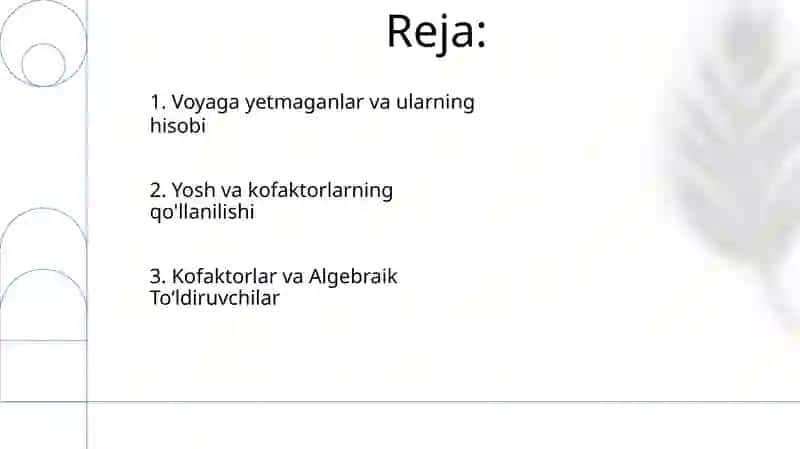Minorlar va algebraik to'ldiruvchilar 2
