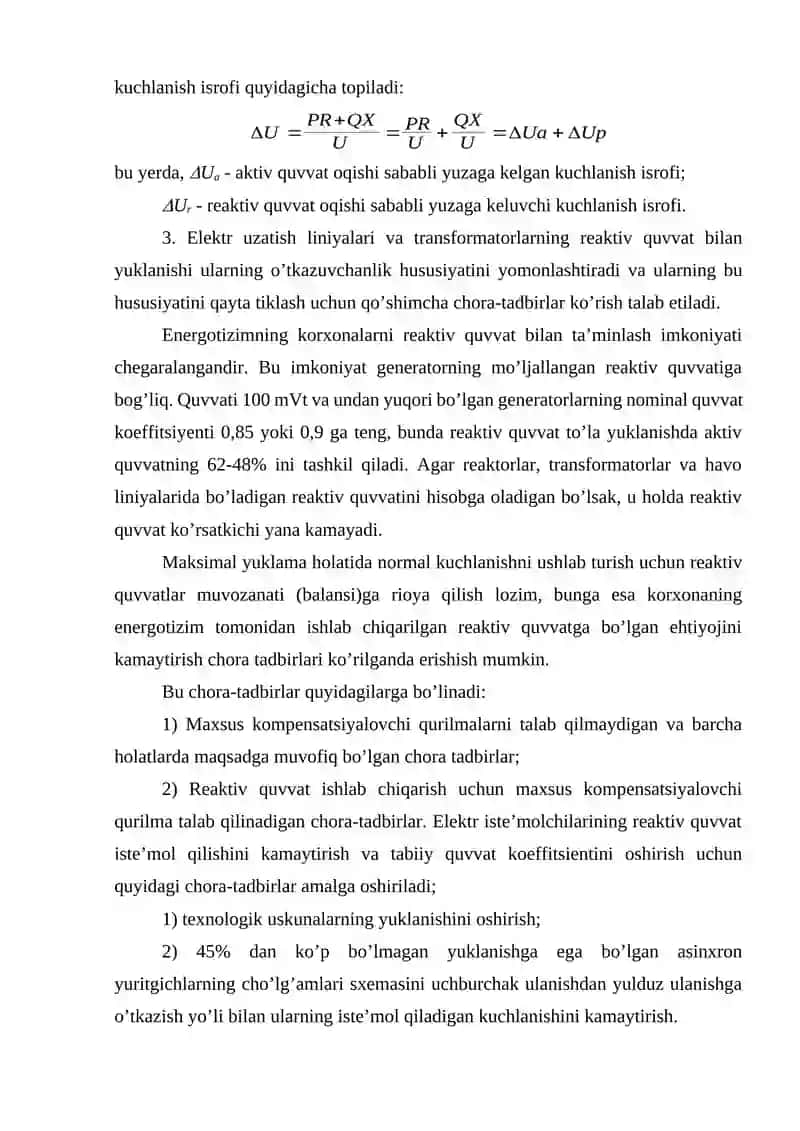 REAKTIV QUVVATNI KOMPENSATSIYALASH SANOAT KORXONALARI ELEKTR TA’MINOTI TIZIMIDA REAKTIV QUVVATNI AVTOMATIK ROSTLASH SXEMALARINI O’RGANISH 2