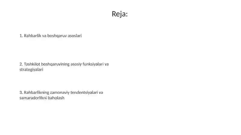 Rahbarlik va tashkilotga rahbarlik qilish mezonlari 2