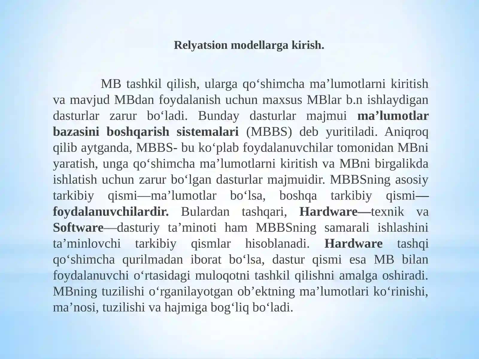 Berilganlar bazasini boshqaruvining texnik asoslari 2