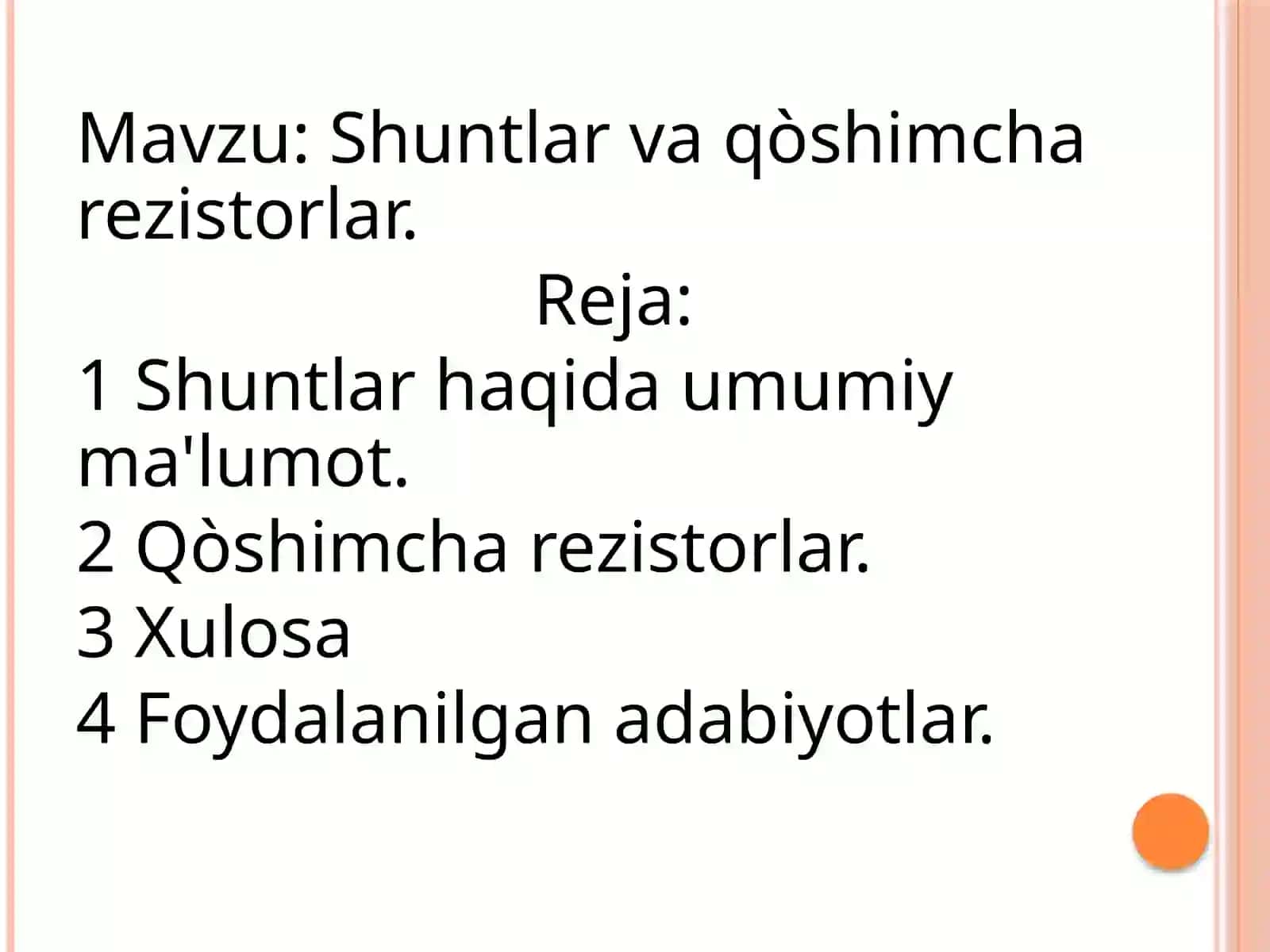 Elektr o'lchovlari fanidagi taqdimot 2