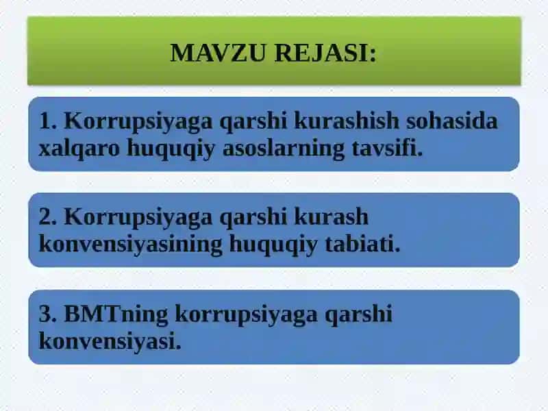 Korrupsiyaga qarshi kurashish sohasidaxalqaro huquqiy asoslar 2
