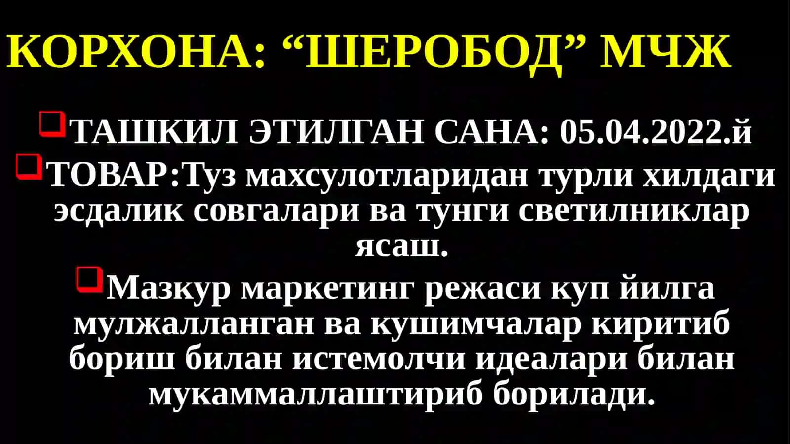 Туз махсулотларидан турли хилдаги эсдалик совгалари ва тунги светилниклар 2