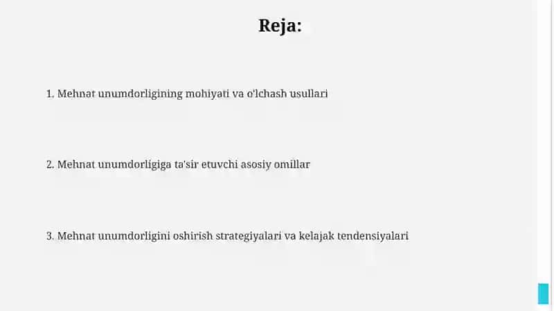 Mehnat unumdorligi va uni oshirish yo'llari 2