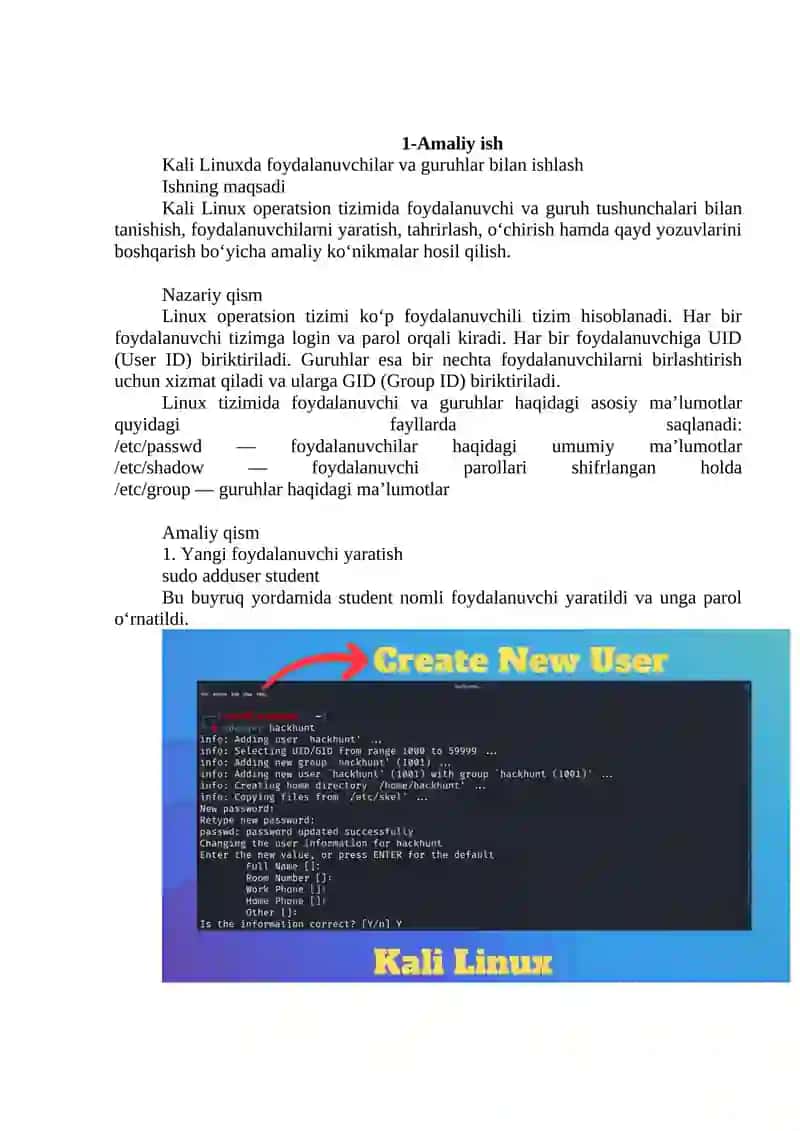 Kali Linuxda foydalanuvchilar va guruhlar bilan ishlash 2
