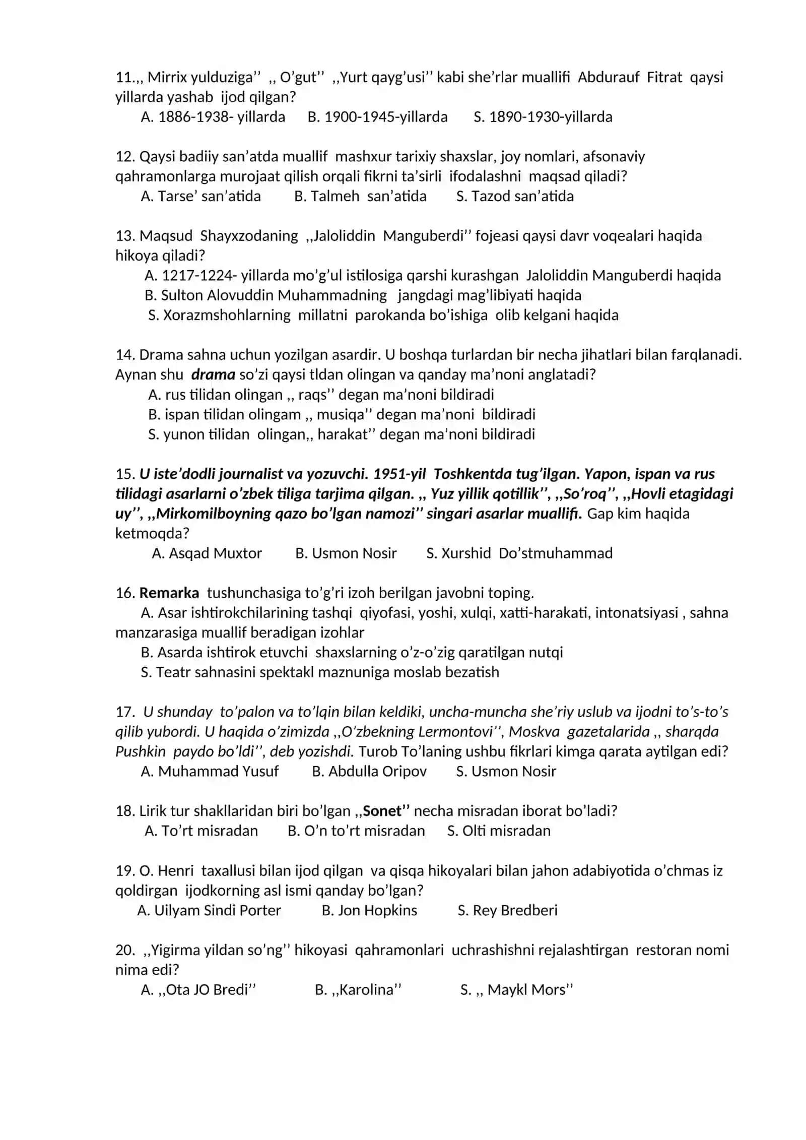 8-sinf 3- chorak testi ona tili va adabiyot fanidan 2