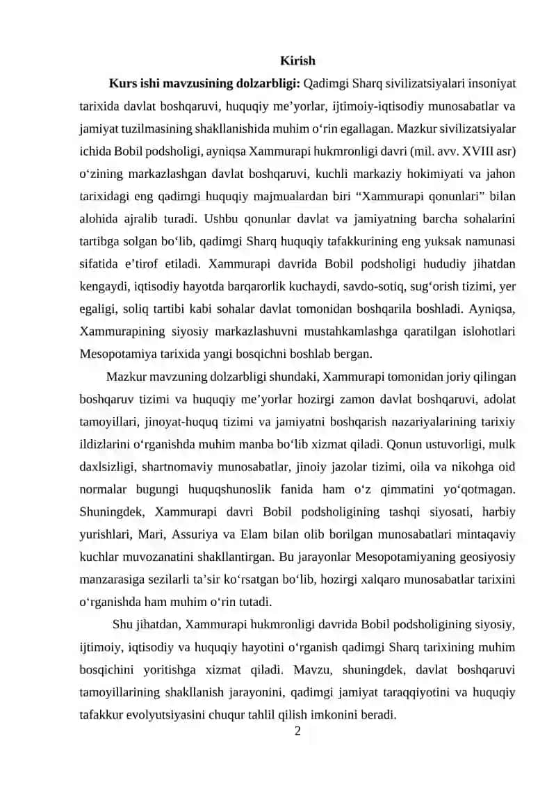 Xammurapi hukmronligi davrida Bobil podsholigi 2