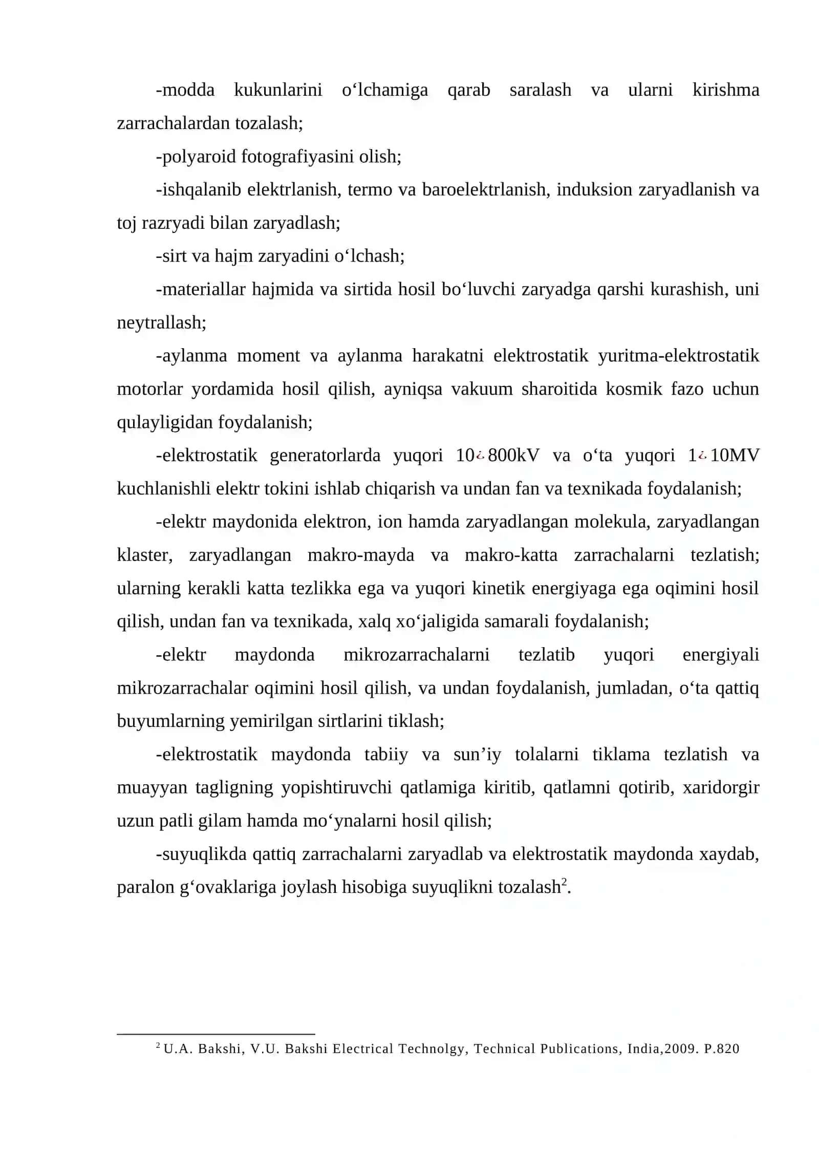 ELEKTROSTATIK TEXNOLOGIYA IMKONIYATLARI VA HISOBI 2