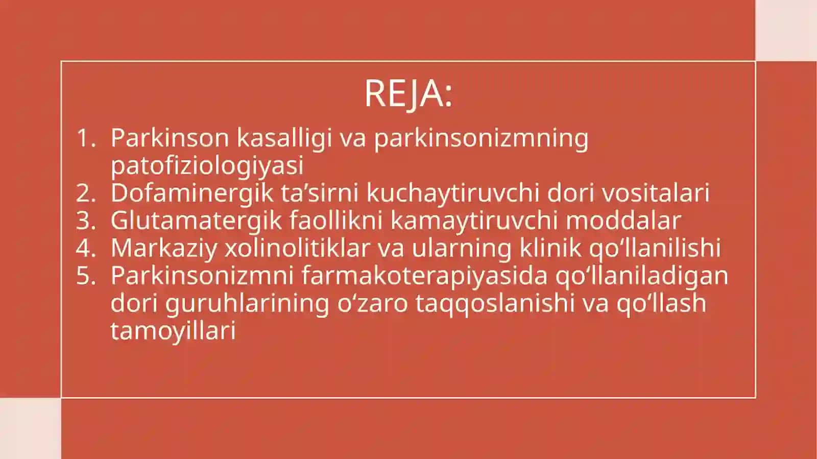 Parkinsonizmga qarshi ishlatiladigan dorivositalari 2