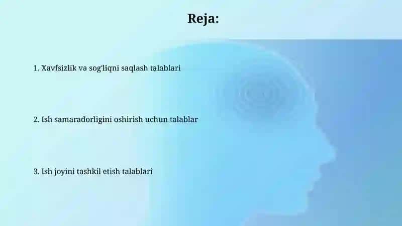 Ish o'rnini tashkillashtirishning talablari 2